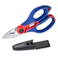 WorkPro Elektrikerschere Kabelschere Universalschere, Multi Schere mit Abisolierzange, Multifunktions-Edelstahlschere mit Gürtelclip, 162MM,