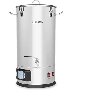 Klarstein Maischfest - Bierbrauset, Maischekessel, Bierbrauanlage mit 2 Stufen: 1500/3000 W, Bier Brauen 5-teiliges Set, Filtrier-Eimer, Kühlspirale, LCD-Display, Edelstahl, 35 Liter, Tafelsilber