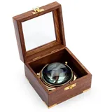 Nklaus Maritim 10 cm Lupe aus Messing in der Holzbox mit Glasdeckel Vergrößerungsglas Leselupe 11726