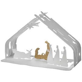 Alessi Bark Crib BM09 W - Design Weihnachtskrippe Reproduktion mit goldenen Details, Edelstahl, weiß