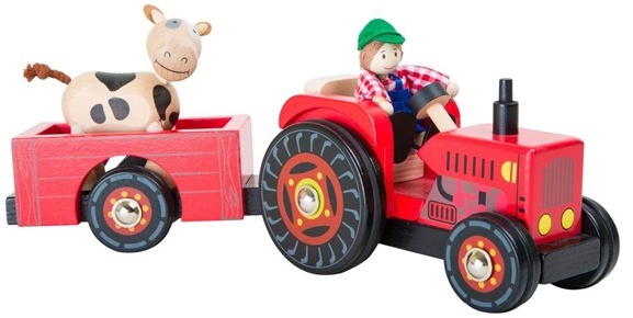 - Wooden Tractor with Trailer Red and Trailer Red and Play Figures 4dlg.