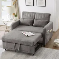 Merax Schlafsofa 2-Sitzer Sofa mit Schlaffunktion - Kleines Sofabett | 166x114 cm - Klappsofa 3-in-1 Schlafcouch Ausziehbar mit Verstellbarer Rückenlehne, Seitentaschen, Baumwoll-Leinen-Stoff, Grau
