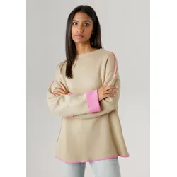 Strickpullover, mit rosafarbenen Zierkanten, Gr. 46, beige-rosa, , 27420230-46