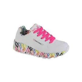 SKECHERS Uno Lite Lovely Luv Sneaker, White Synthetic H. Pink Trim, 37