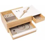 Umbra Stowit Design Schmuckkasten – moderne Schmuck Box mit Geheimfächern für Ringe, Armbänder, Uhren, Halsketten, Ohrringe und Accessoires, Holz / Metall, Weiß / Natur, Gross, 290245-668