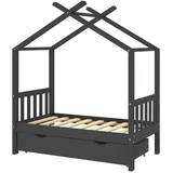 vidaXL Kinderbett mit Schublade 70 x 140 cm Kiefer massiv dunkelgrau