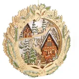 Ellug 3D Beidseitiger Schwibbogen Lichterbogen Holzschnitt Winterlandschaft 35 x 6 x 35 cm