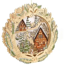 Ellug 3D Beidseitiger Schwibbogen Lichterbogen Holzschnitt Winterlandschaft 35 x 6 x 35 cm