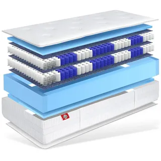 Boxspringmatratze 33cm hoch XXL, Doppel Taschenfederkern Matratze, TerraMed BOX, Matratzen Perfekt, 33 cm hoch, (Intergierter Kaltschaumtopper, 90x200, 100x200, 120x200, 140x200, 160x200, 180x200, 80x200cm), Härtegrad H2, H3, H4, H5 möglich weiß 90 cm x 200 cm x 33 cm