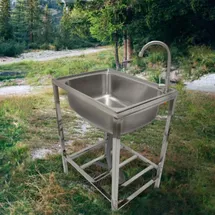 MONSTER SHOP Edelstahl-metall-camping-spüle mit Wasserhahn und Abflussrohr Outdoor-waschbecken freistehend tragbar