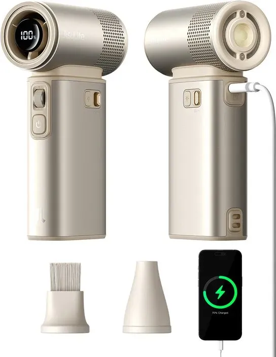 JISULIFE Turbo-Handventilator Ultra2, 9000 mAh wiederaufladbar, bis zu 25 Std. Laufzeit, 100 Geschwindigkeitsstufen, 18 W Powerbank mit Taschenlampe, multifunktional, Metallgold