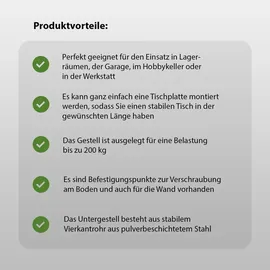 Trutzholm Werktisch Untergestell Stahlgestell Paar Traglast bis 200 kg Paar grün