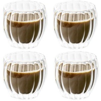 Latte Macchiato Gläser Klare Eiskaffee Gläser Doppelwandige Kaffeegläser Welligkeit Iced Coffee Glas Gerippte Cappuccino Gläser Doppelwandige Gläser für Kaffee Saft Milch und Bubble Tee (250ml*4)