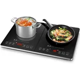 amzchef Induktionskochfeld 2 Platten, ,Doppel-Induktionskochplatte mit 10 Temperaturstufen, 3-Stunden-Timer, Sicherheitssperre
