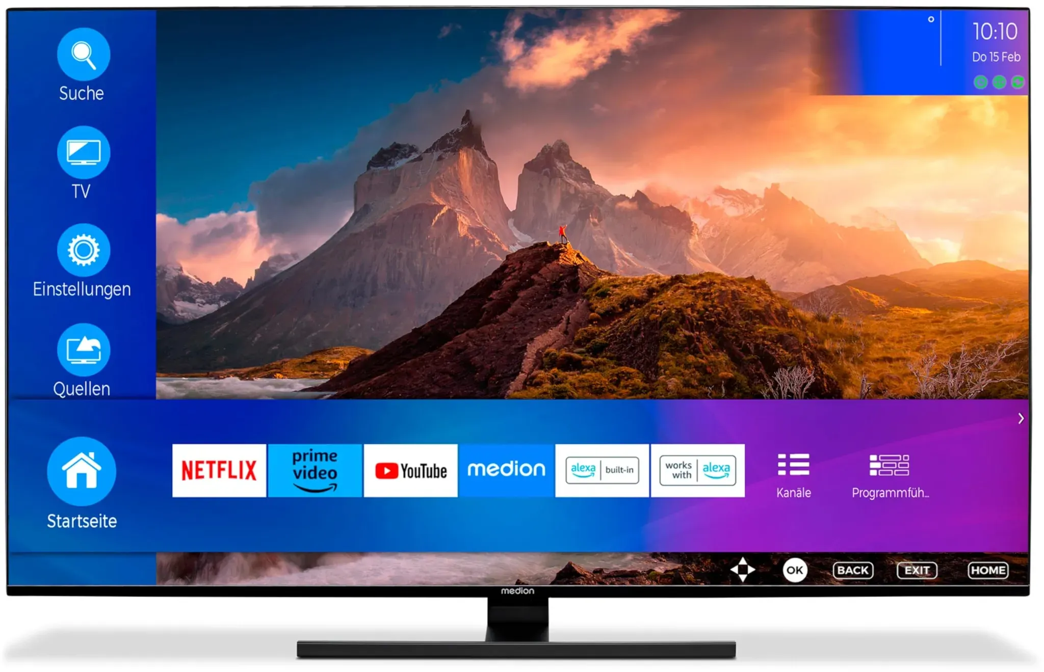 MEDION X15528 (MD 30962) 138,8 cm (55 Zoll) QLED Fernseher (Smart TV, 4K, Dolby Vision HDR, Dolby Atmos, Netflix, Prime Video, PVR, Bluetooth, MEMC, Micro Dimming)