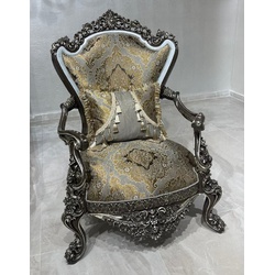 Casa Padrino Luxus Barock Sessel Silber / Gold / Weiß / Schwarz / Silber - Prunkvoller Wohnzimmer Sessel - Barockstil Wohnzimmer Möbel - Luxus Möbel im Barockstil - Barock Einrichtung
