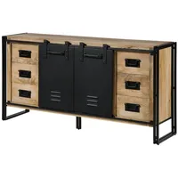 MASSIVMOEBEL24.DE Sideboard Mango 180x45x90 Natur klar lackiert/Metall schwarz Blackburn