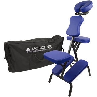 Mobiclinic, Massagestuhl, Klappbar, Verstellbar, Inklusive Tragetasche, Unterstützt bis zu 250kg, Vielseitig einsetzbar, Tattoo, Physiotherapie, oder Ästhetik, Mit Kopfstütze, Tragbar, Blau