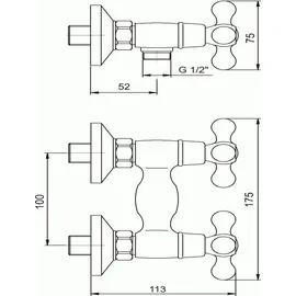 NOVASERVIS Titania Retro II Duscharmatur ohne Zubehör, Wandmontage,100 mm, Chrom 99164/1,0