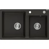 Mexen Tomas 2-Becken links Granit Schwarz/Gold metallisch Handbetätigung 800 x 500 mm