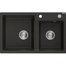Mexen Tomas 2-Becken links Granit Schwarz/Gold metallisch Handbetätigung 800 x 500 mm
