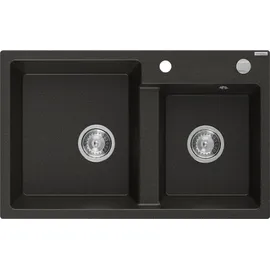 Mexen Tomas 2-Becken links Granit Schwarz/Gold metallisch Handbetätigung 800 x 500 mm