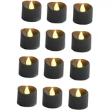 Fenteer 12x Schwarze flammenlose Teelichter LED-Teelichter Flammenlose flackernde Votivkerzenlampe für Themenpartys Heimdekoration, Warmweißer Blitz