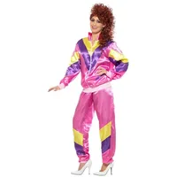 Smiffys Kostüm 80er Jahre Trainingsanzug rosa-lila, 80er Jahre Outfit in feinstem Neon-Zwirn rosa S