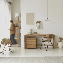 Schreibtisch Teak massiv natur Holz Büro Neu Tikamoon