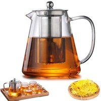 1.3L Teekanne Glas, Teekanne mit Siebeinsatz, Borosilikatglas Teeservice Überhitzungsschutz, Tee-Ei für lose Blätter Teekanne, Glasteekanne Ideal zur Zubereitung von Losen Tees, Kräuter