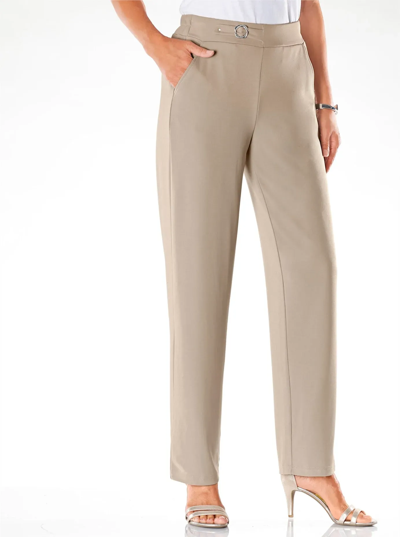 Jerseyhose LADY, Damen, Gr. 36, Normalgrößen, sesam, 95% Polyester, 5% Elasthan, unifarben, Hosen Jerseyhose