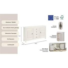 Home Affaire Sideboard »Rauna« B/T/H: 150/37/84 cm, Kommode, FSC®-zertifiziertes Massivholz, Breite 150 cm, weiß, B:150cm H:84cm T:37cm, Sideboards, Sideboard,