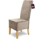 SCHEFFLER-Home Stretch Stuhlhussen Samt Puma Velvet/Velours Stuhlhussen 6er Set Stein-Beige/Stuhlabdeckung als Stuhlhussen Schwingstühle/Spann-Stuhlhussen Lang/eleganter Chenille Stuhlüberzug