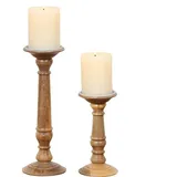 Marrakesch Orient & Mediterran Interior 2er Set Kerzenständer Doni - Handgefertigte Holz-Kerzenhalter Natur
