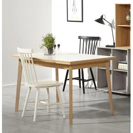 Hammel Furniture Esstisch HAMMEL FURNITURE "Basic Single, schnell innenliegende Einlegeplatten ausziehbar", weiß (weiß, naturfarben, naturfarben, weiß), B:120cm H:76cm T:80cm, Tischplatte: Weißes Melamin mit weiß pigmentierter Eichenkante (Mattlack), Gestell: Eiche massiv