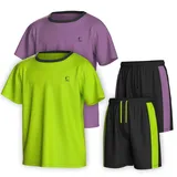 Essenclo Boys Clothing Sets Tagless Loose Athletic Performance Crew Neck T-Shirt and Short Outfits Size 3-16 (4 Piece Set) - Set-9-5-6 - 5-6
