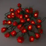 GURU-SHOP Blüten LED Lichterkette mit Schalter - 35 Stk Rose Dunkelrot, 6x6x350 cm