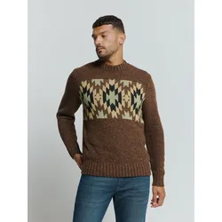 Rundhalspullover NO EXCESS "No Excess Jacquard-Pullover mit Seide", Herren, Gr. L, braun, 72% Acryl, 21% Nylon, 7% Seide, Pullover