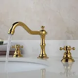 Wasserhahn, Waschbecken, Wasserhahn, Küchenarmatur Badezimmer-Waschbecken-Wasserhahn, Waschbecken-Wasserhahn, luxuriös, goldfarbenes Messing, weit verbreitet, 3 Löcher, Badezimmer-Waschbecken-Wasserha