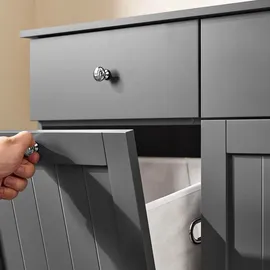SoBuy Badezimmerschrank mit Wäschekorb Badschrank mit 2 Wäschesäcken, 2 Schubladen Stabiler Wäscheschrank für Waschküche Wohnung Badmöbel BZR... - Grau