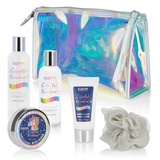 Brubaker Cosmetics 6-tlg. Einhorn Bade- und Dusch Set Rainbow - Geschenkset mit Vanille Lavendel Duft in Kosmetiktasche