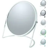 Spirella Kosmetikspiegel Akira - Robustes Metall - Doppelansicht mit 5-facher Vergrößerung und klassischem Spiegel - 360° schwenkbar - Matt Weiß