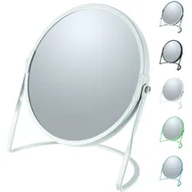 Spirella Kosmetikspiegel Akira - Robustes Metall - Doppelansicht mit 5-facher Vergrößerung und klassischem Spiegel - 360° schwenkbar - Matt Weiß