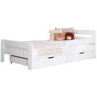 TICAA Einzelbett Kinderbett Jugendbett, Bennet mit Schubkasten Rausfallschutz & Lattenrost für Schlafzimmer, Kinderzimmer Kiefer Massivholz Bettgestell 90 x 200 cm