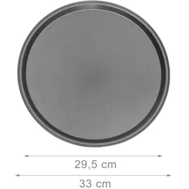 Relaxdays Pizzablech, Backblech 4er Set, Backset aus beschichtetem Carbonstahl, Pizza & Flammkuchen, 33cm Ø, grau,