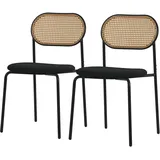 ML-Design Esszimmerstühle 2er Set, Schwarz, Küchenstuhl mit Rattan Rückenlehne, Gepolsterte Stühle mit gebogener Netzrücke, Rattanstuhl mit Metallbeinen, Polsterstühle Akzentstühle für Esszimmer Küche