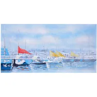 MCW Wandbild Boote, 100% handgemaltes Ölgemälde Gemälde XL, 140x70cm