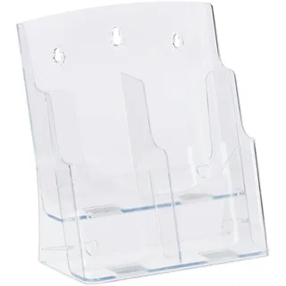 Relaxdays Prospekthalter A4 / DIN Lang, 2 Etagen, Acryl, Flyer Aufsteller Tisch & Wand, HBT: 27,5x24x15cm, transparent,
