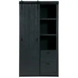 Schrank Barn aus Kiefernholz, klassisch mit Schiebetür, schwarz lackiert, viel Stauraum