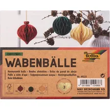 Folia 49221 - Wabenbälle Christmas, Weihnachtsanhänger 3er Set, Durchmesser ca. 8 cm, faltbare Weihnachtsdeko für innen